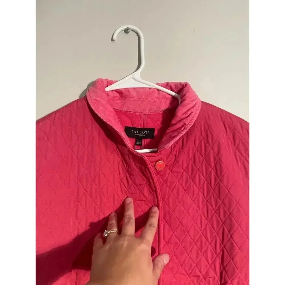 Talbots Pink Quilted Button Front‎ Vest with Corduroy Collar
